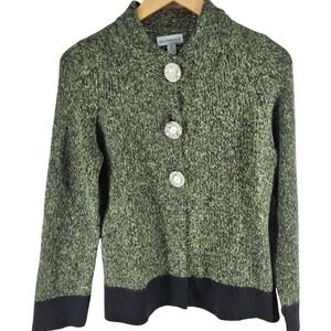 Kintamani Wind River Green Marled‎ Chunky Knit Cardigan Sweater Small Mock Neck